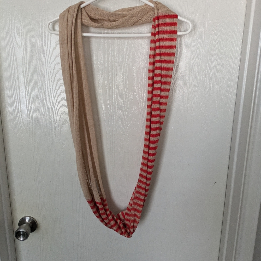 LOFT Red/Orange & Cream Striped Infinity Scarf Size OS